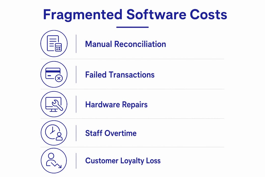 Infographic illustrating costs of laundromat software fragmentation