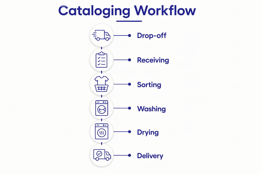 Infographic illustrating laundromat garment cataloging steps