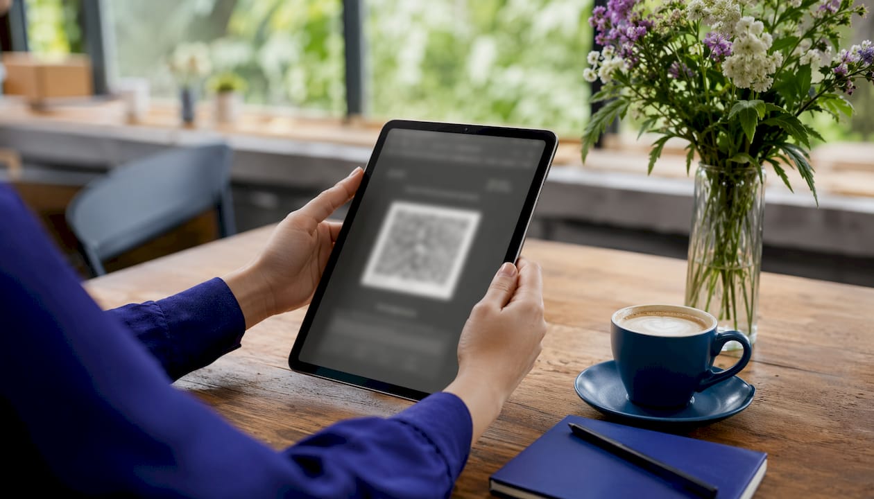 Hands using digital order tracking on tablet