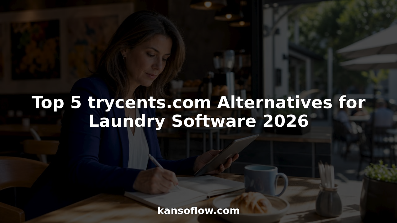Businesswoman reviewing laundry software alternatives on tablet