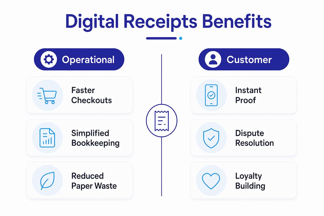 Infographic comparing operational and customer benefits of digital receipts