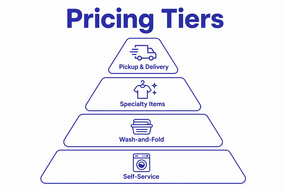 Infographic showing laundromat pricing tiers hierarchy
