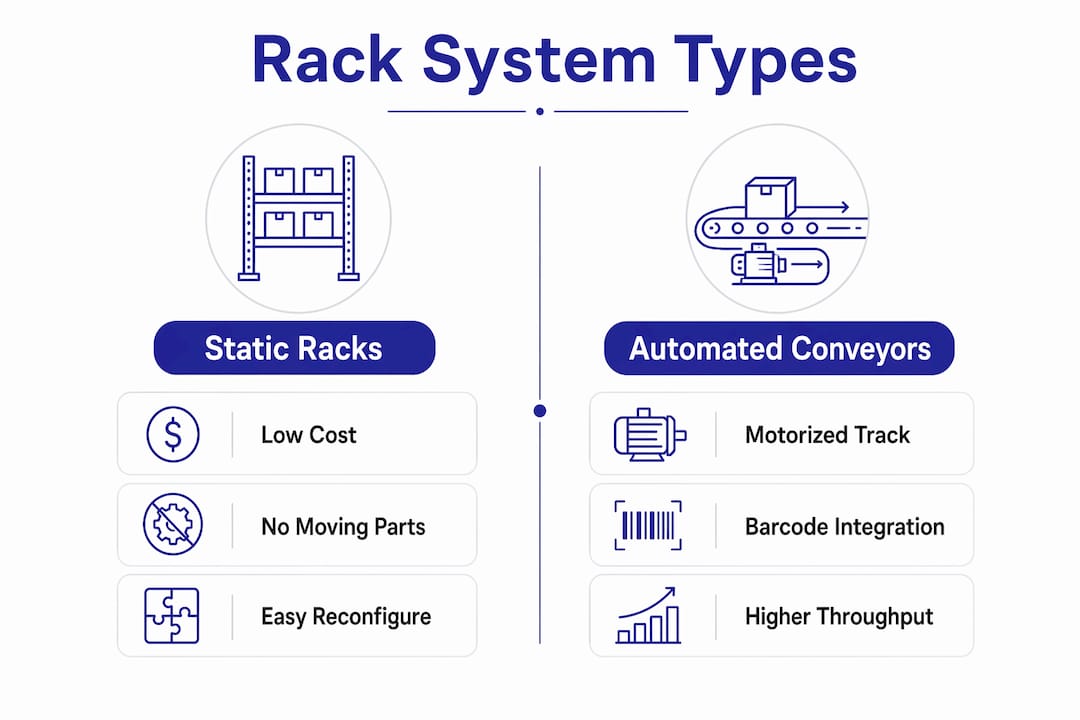 Infographic comparing dry cleaning rack system types