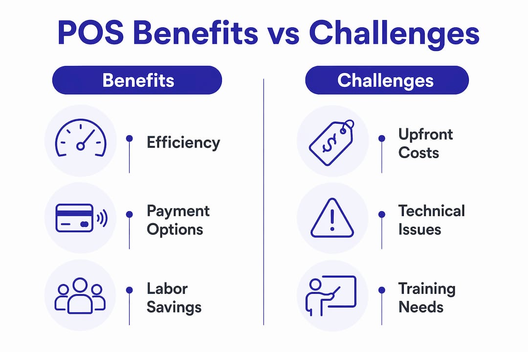 Infographic comparing laundromat POS benefits and challenges