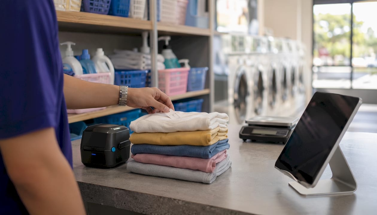 Hand tagging laundry with Bluetooth printer