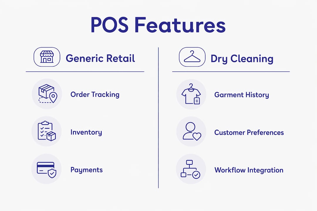 Infographic comparing generic retail and dry cleaning POS features