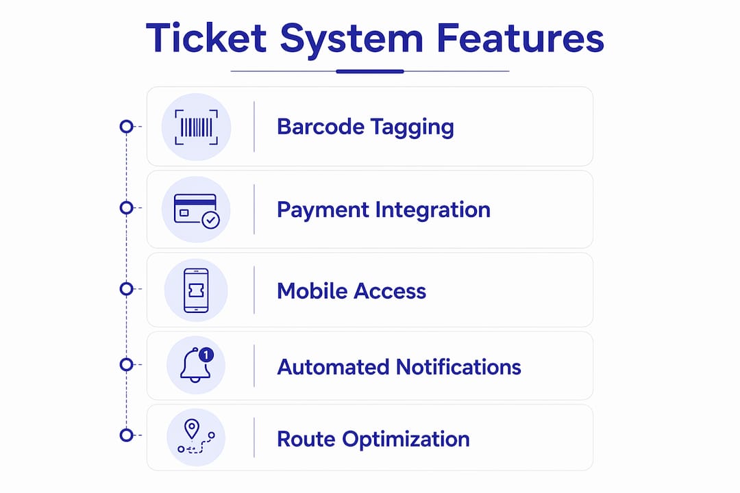 Infographic showing digital ticketing features for dry cleaners