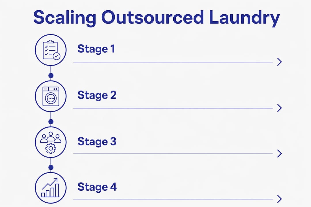 Infographic showing outsourced laundry scaling stages