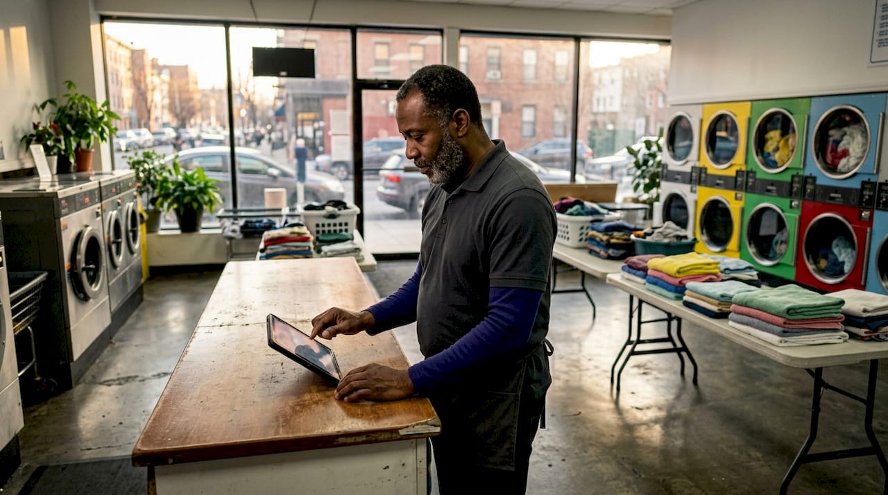 Laundromat manager using digital task system