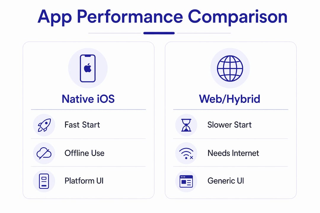 Infographic comparing native iOS and web apps performance