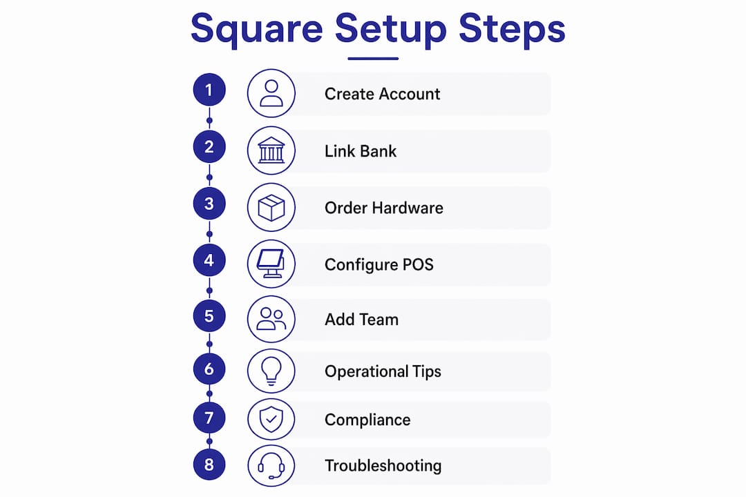 Infographic showing step-by-step Square setup process