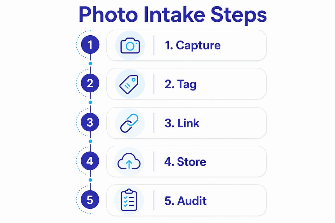 Infographic showing photo intake workflow steps