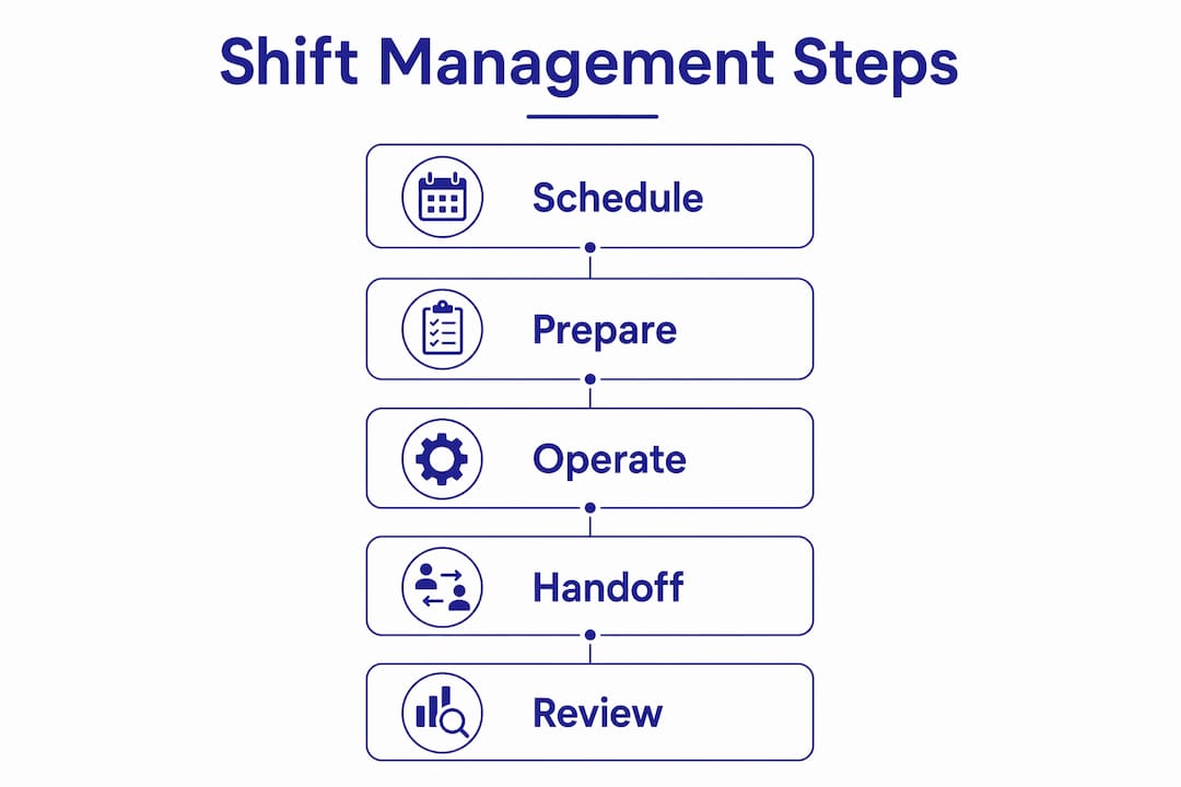 Infographic outlining five laundromat shift management steps