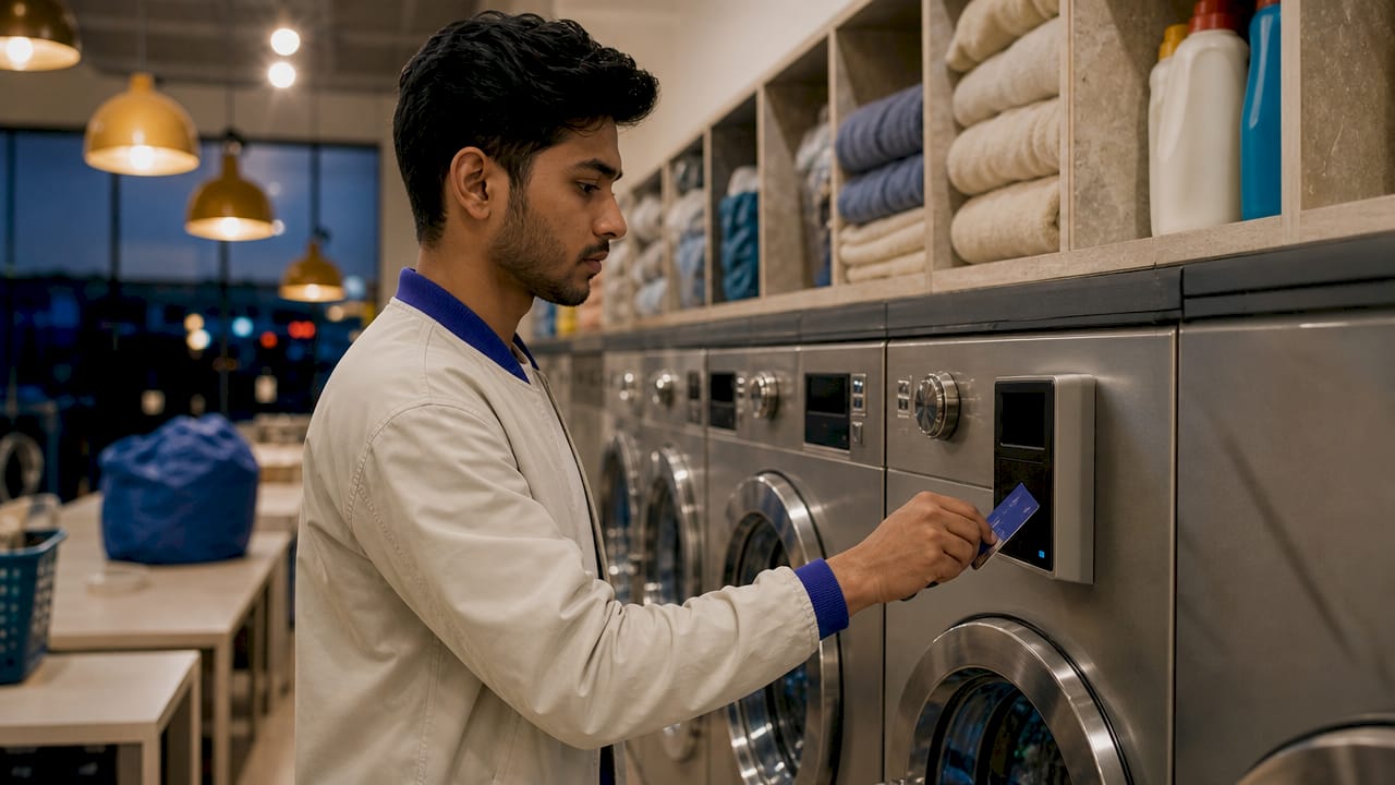 User tapping smart card at dryer reader